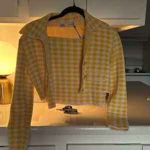 Zara Yellow and White Houndstooth Blazer